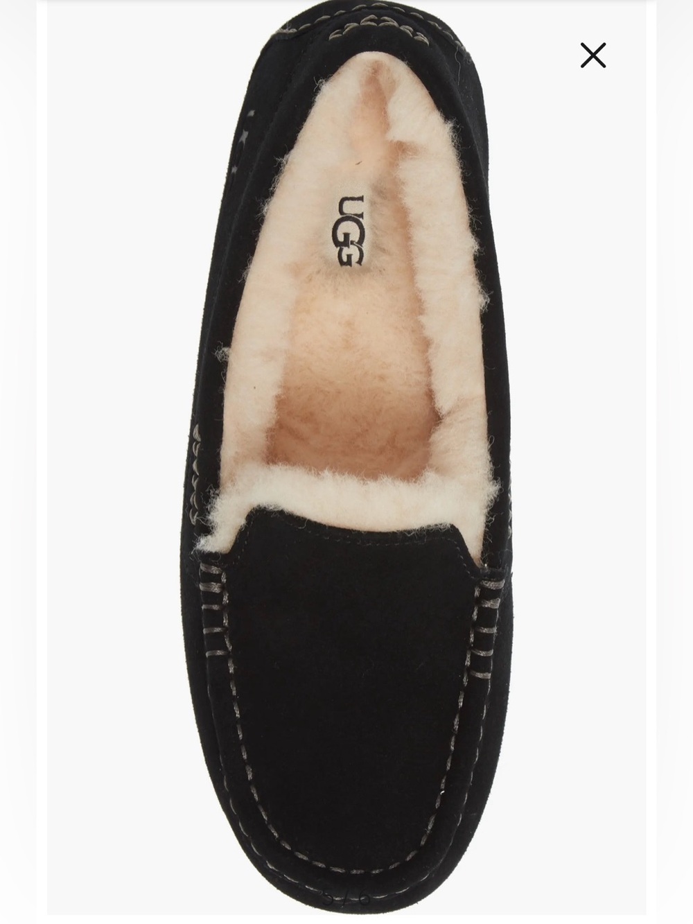 UGG Women's Ansley Moccasin Slippers in black suede with a plush wool lining NWT - Picture 8 of 11